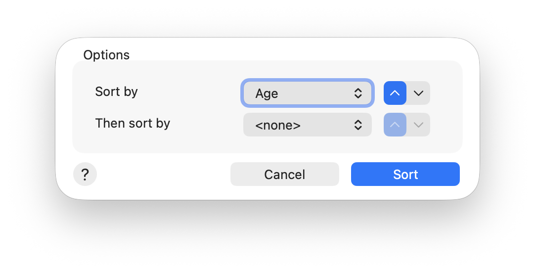 Sort dialog